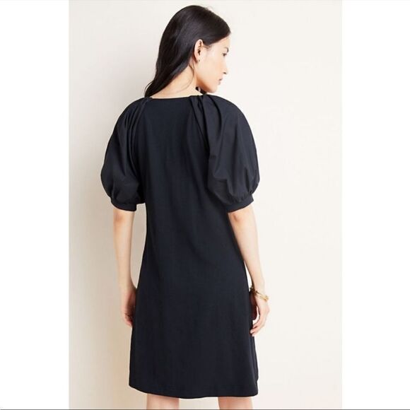 Anthropologie Maeve Annika Black Puffy Balloon Sleeve Dress Minimalist Modern - Picture 2 of 16